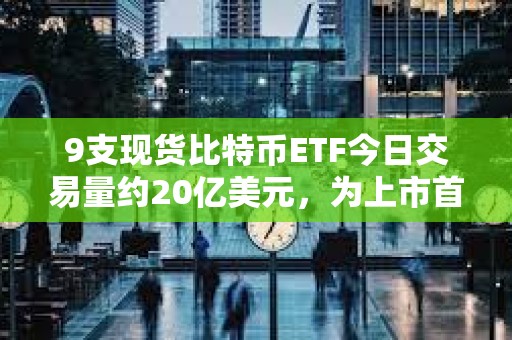 9支现货比特币ETF今日交易量约20亿美元，为上市首日以来最高