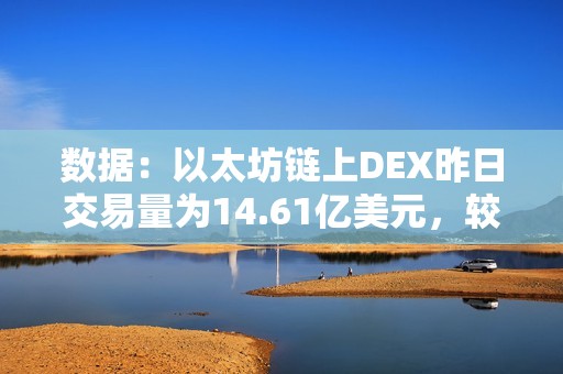 数据：以太坊链上DEX昨日交易量为14.61亿美元，较前一日减少近44%