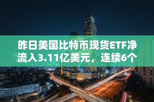 昨日美国比特币现货ETF净流入3.11亿美元，连续6个交易日净流入