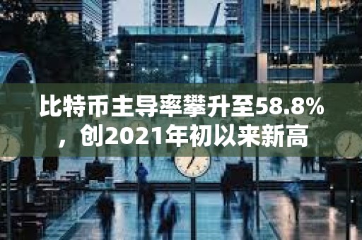 比特币主导率攀升至58.8%，创2021年初以来新高