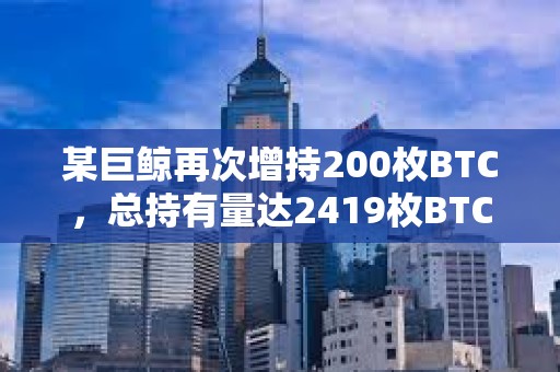 某巨鲸再次增持200枚BTC，总持有量达2419枚BTC