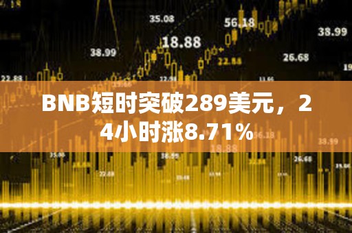 BNB短时突破289美元，24小时涨8.71%