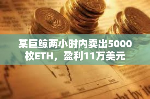 某巨鲸两小时内卖出5000枚ETH，盈利11万美元