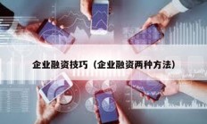企业融资技巧（企业融资两种方法）